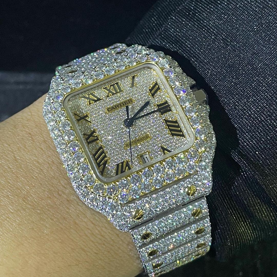 Cartier Santos VVS Moissanite Diamond Iced Out Watch