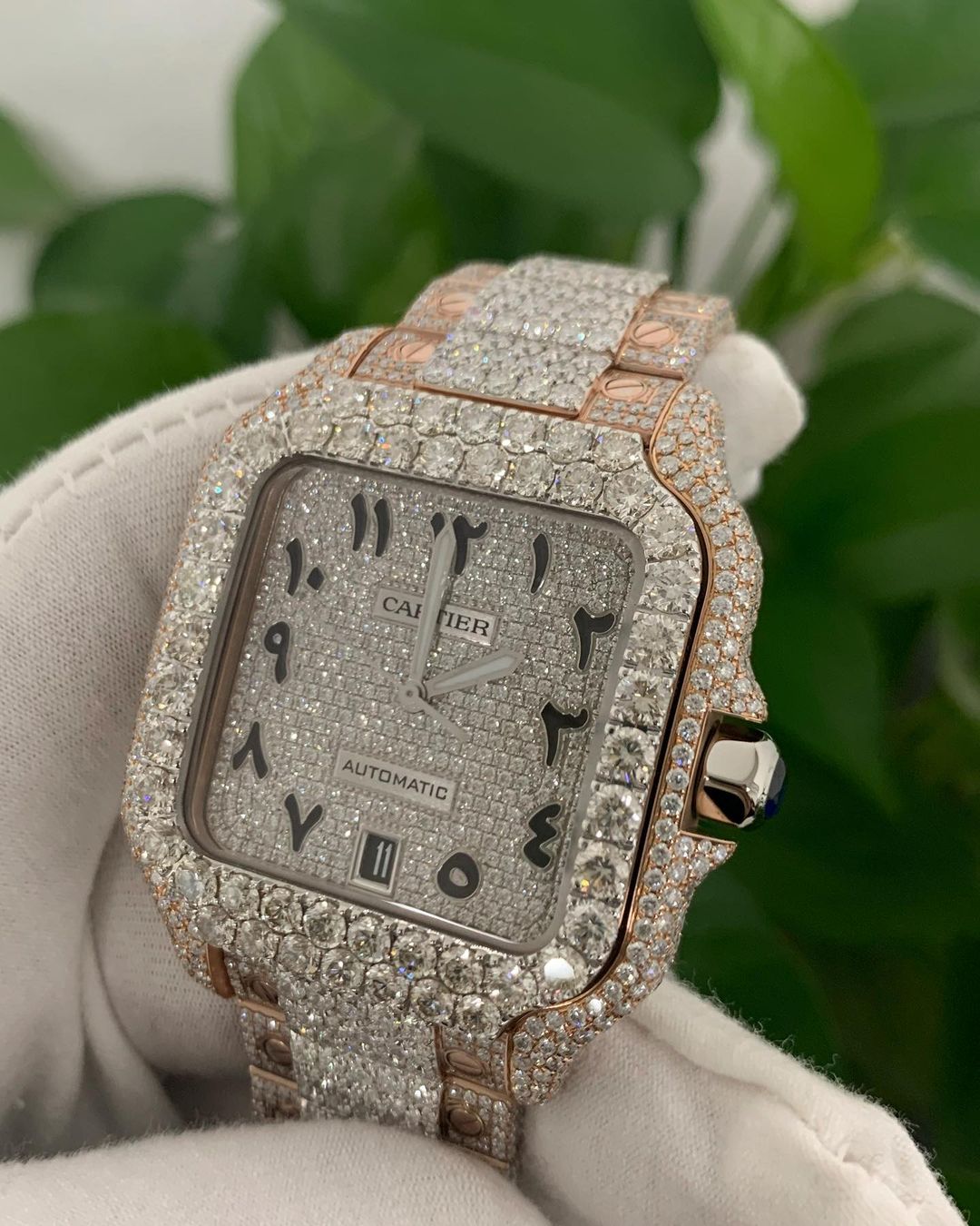 Cartier Santos VVS Moissanite Diamond Iced Out Watch