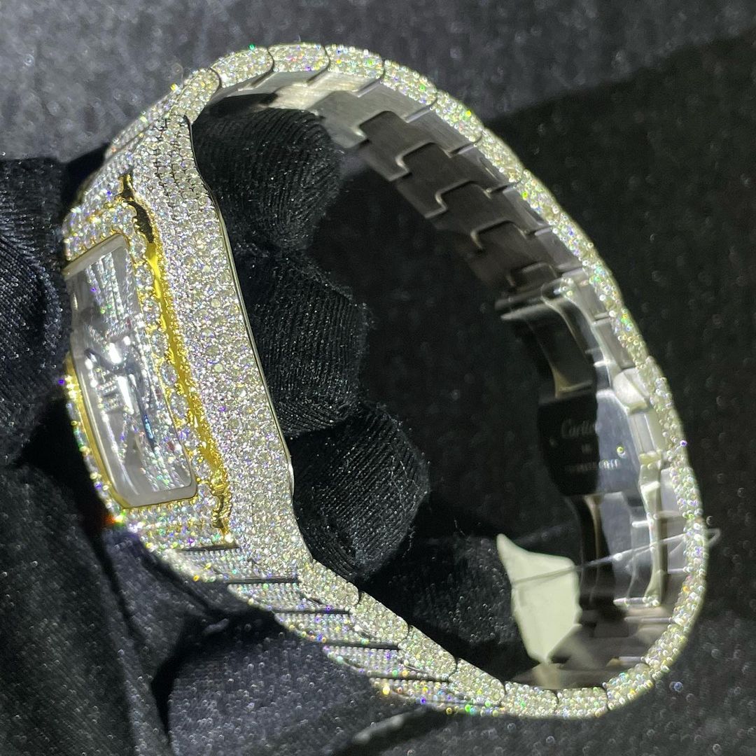 Cartier Santos Skeleton VVS Moissanite Diamond Iced Out Watch