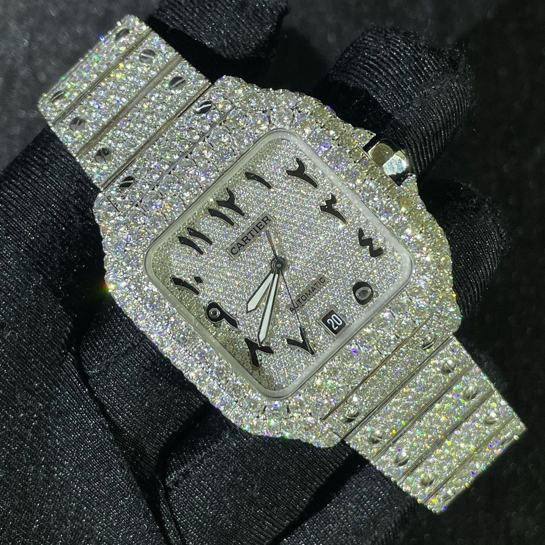 Cartier Santos VVS Moissanite Diamond Iced Out Watch