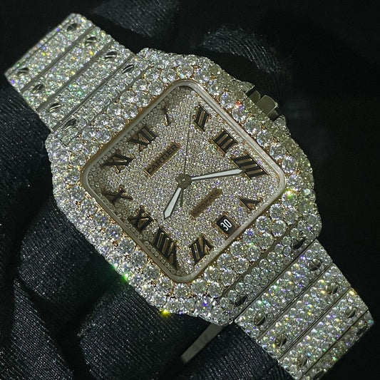 Cartier Santos VVS Moissanite Diamond Iced Out Watch