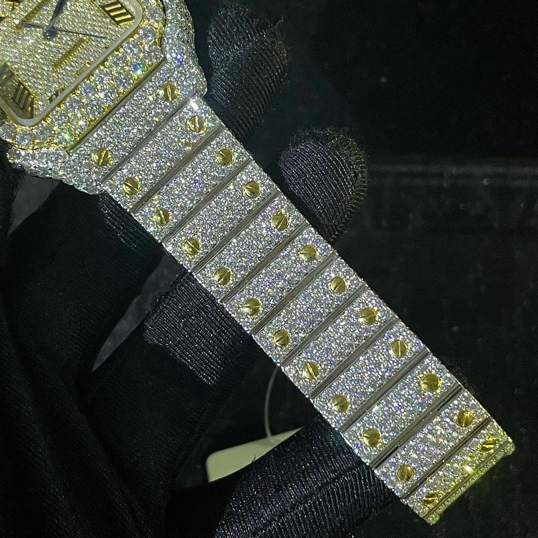 Cartier Santos VVS Moissanite Diamond Iced Out Watch