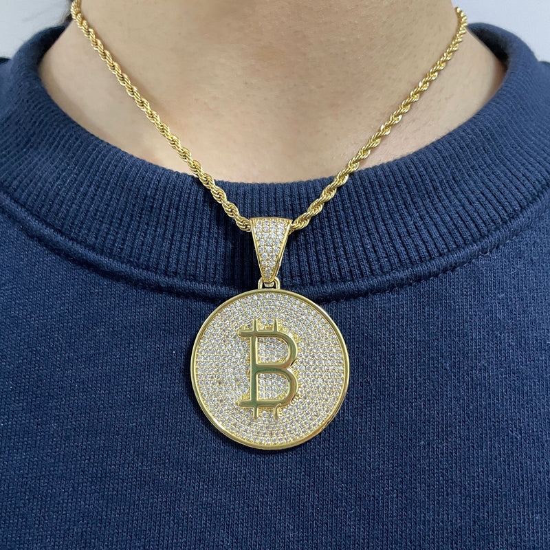 Custom Hand Made Bitcoin Medalian Iced Out Pendant 925 Sterling Silver Moissanite Diamond / Initial Name Custom Pendant / HipHop Jewelry / Cross Pendant