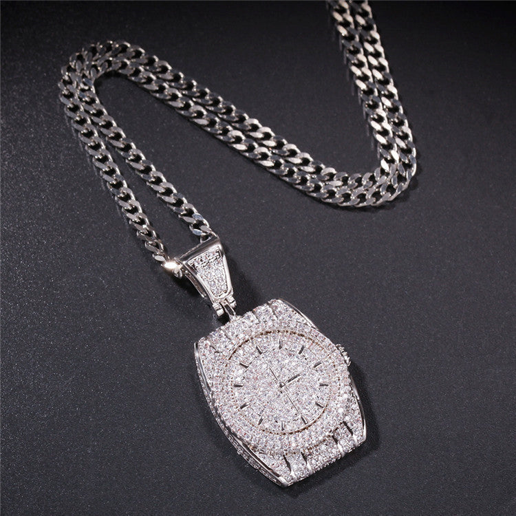 Custom Hand Made Watch Dial Face Iced Out Pendant 925 Sterling Silver Moissanite Diamond / Initial Name Custom Pendant / HipHop Jewelry / Cross Pendant