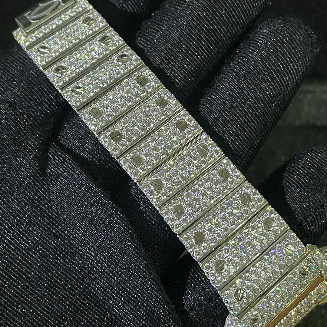 Cartier Santos Skeleton VVS Moissanite Diamond Iced Out Watch