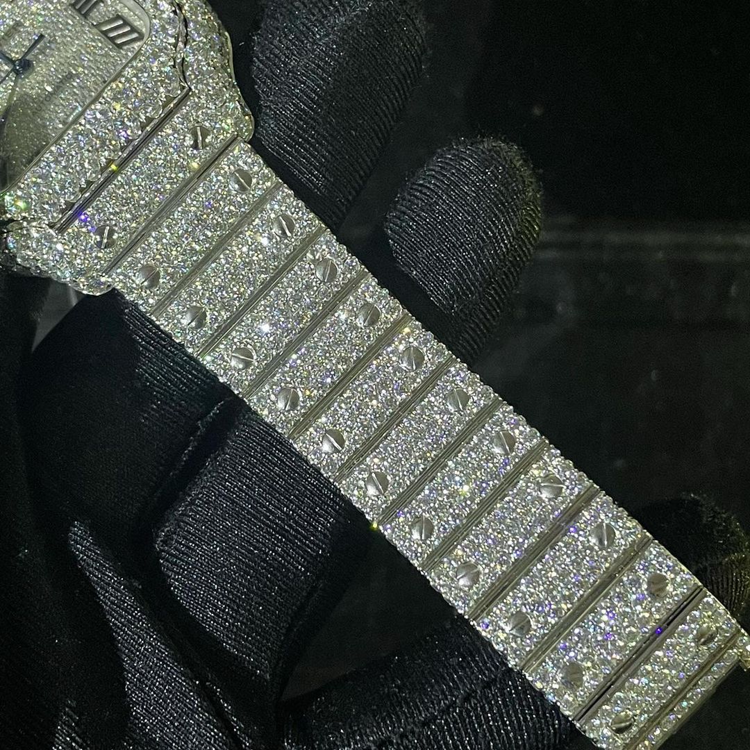 Cartier Santos VVS Moissanite Diamond Iced Out Watch