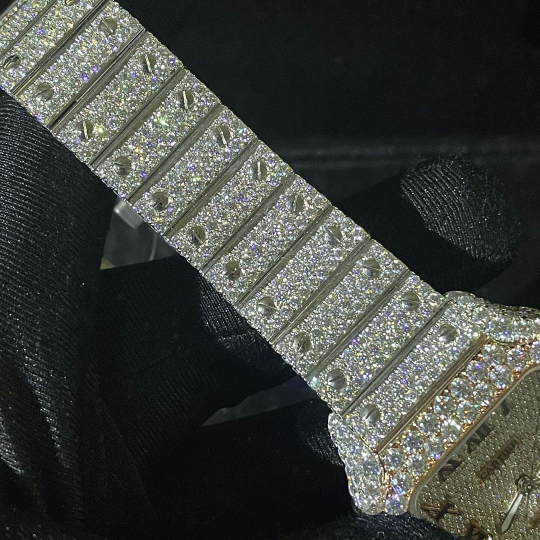 Cartier Santos VVS Moissanite Diamond Iced Out Watch