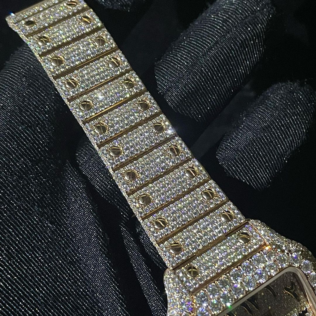 Cartier Santos VVS Moissanite Diamond Iced Out Watch