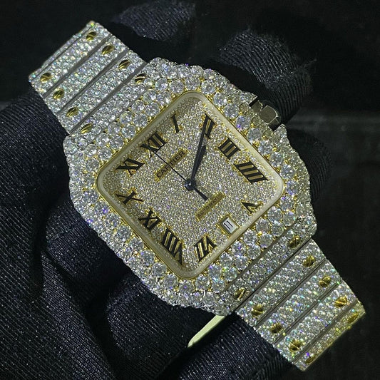 Cartier Santos VVS Moissanite Diamond Iced Out Watch