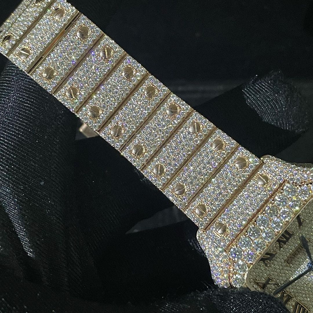 Cartier Santos VVS Moissanite Diamond Iced Out Watch