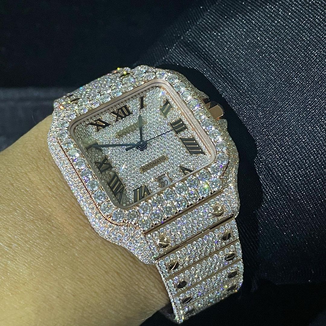 Cartier Santos VVS Moissanite Diamond Iced Out Watch