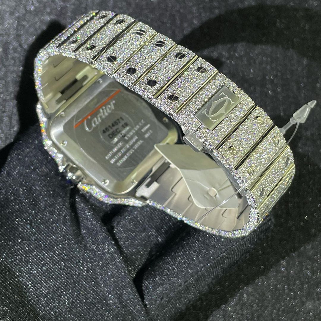 Cartier Santos VVS Moissanite Diamond Iced Out Watch