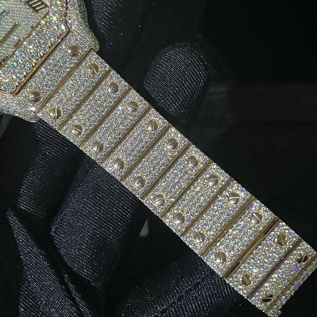 Cartier Santos VVS Moissanite Diamond Iced Out Watch