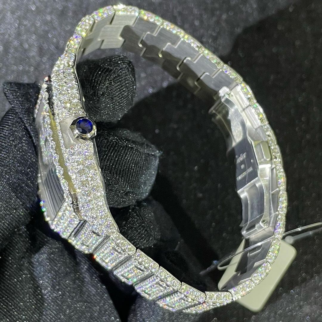 Cartier Santos VVS Moissanite Diamond Iced Out Watch