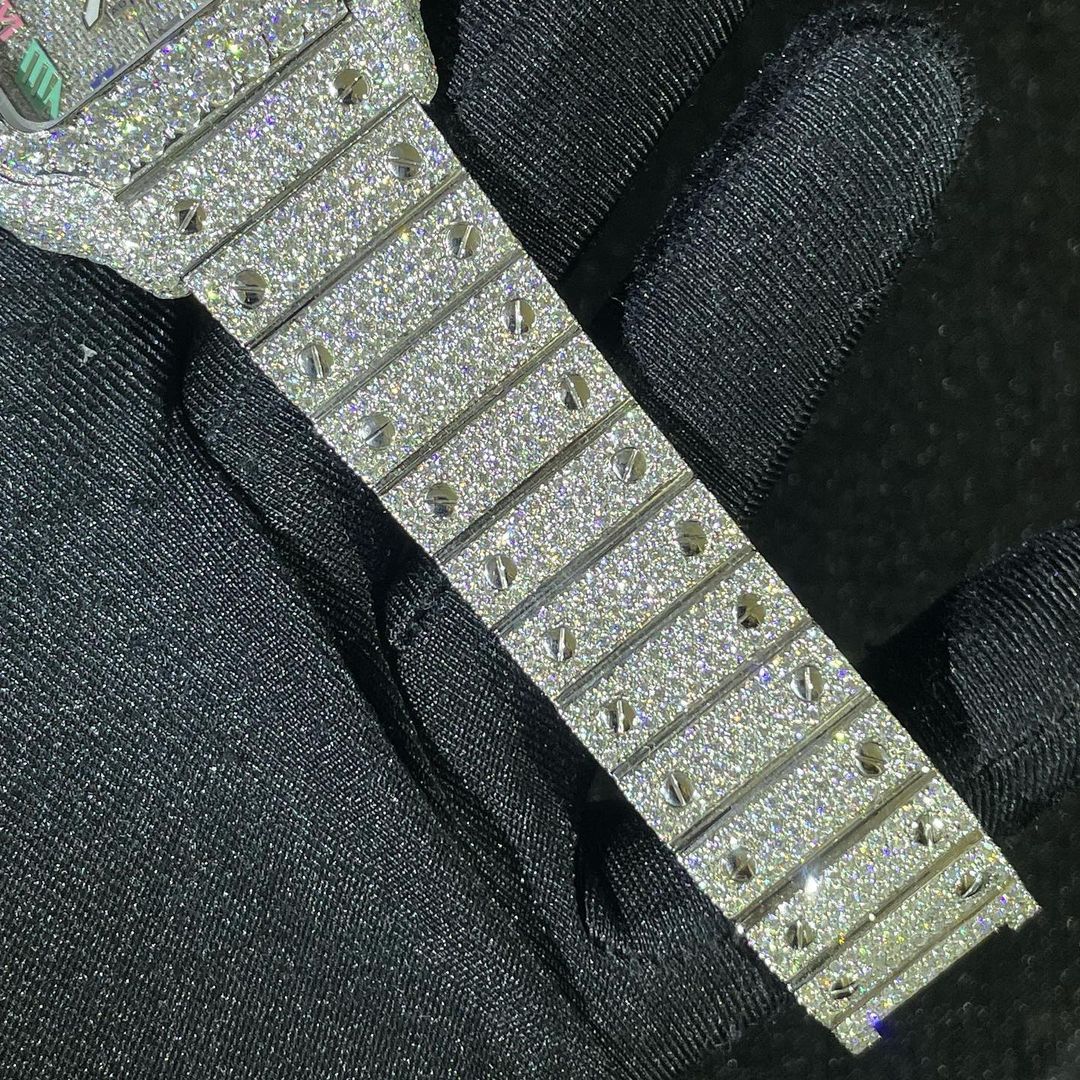 Cartier Santos VVS Moissanite Diamond Iced Out Watch