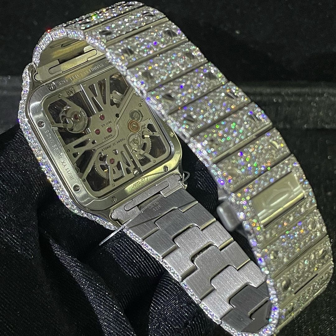 Cartier Santos Skeleton VVS Moissanite Diamond Iced Out Watch