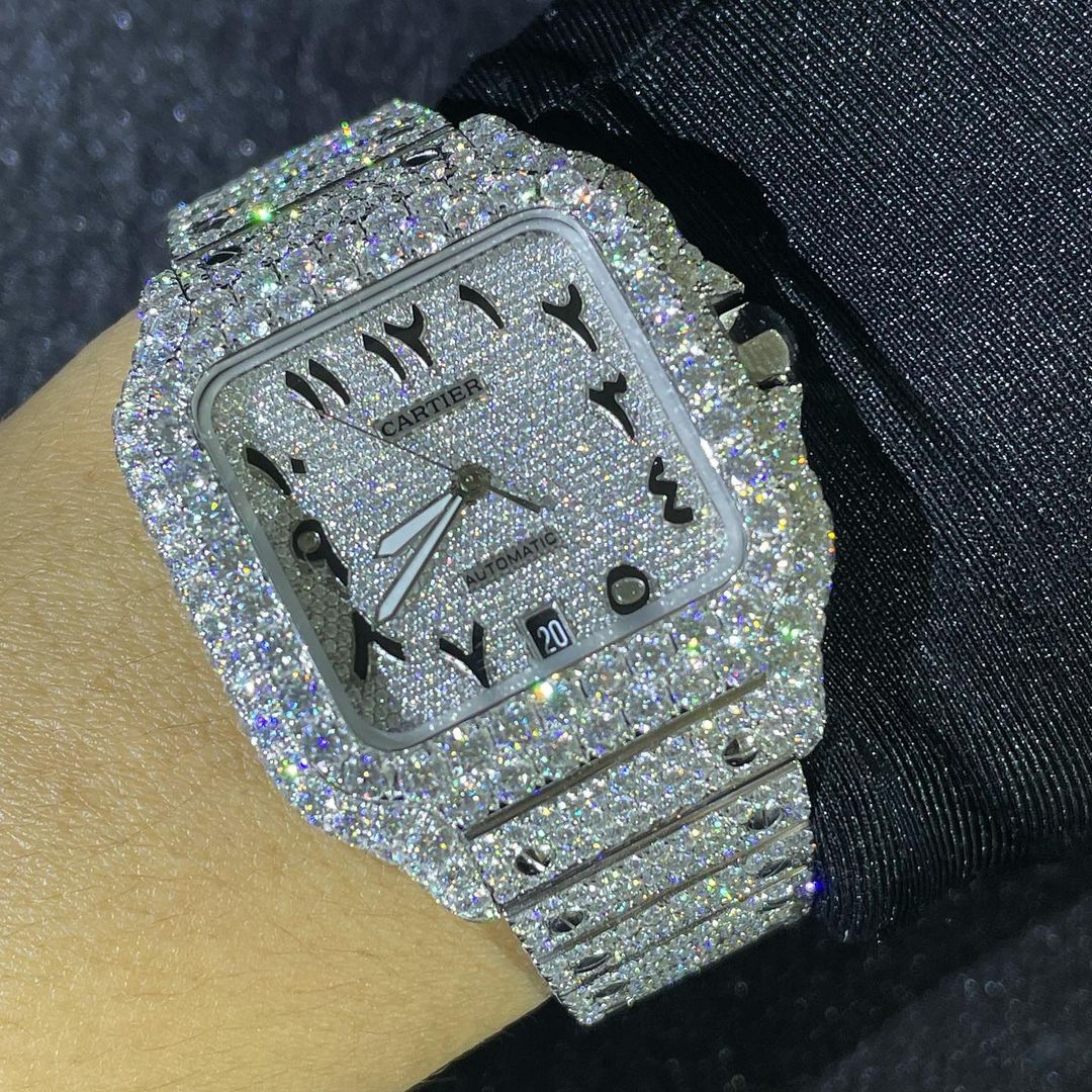 Cartier Santos VVS Moissanite Diamond Iced Out Watch