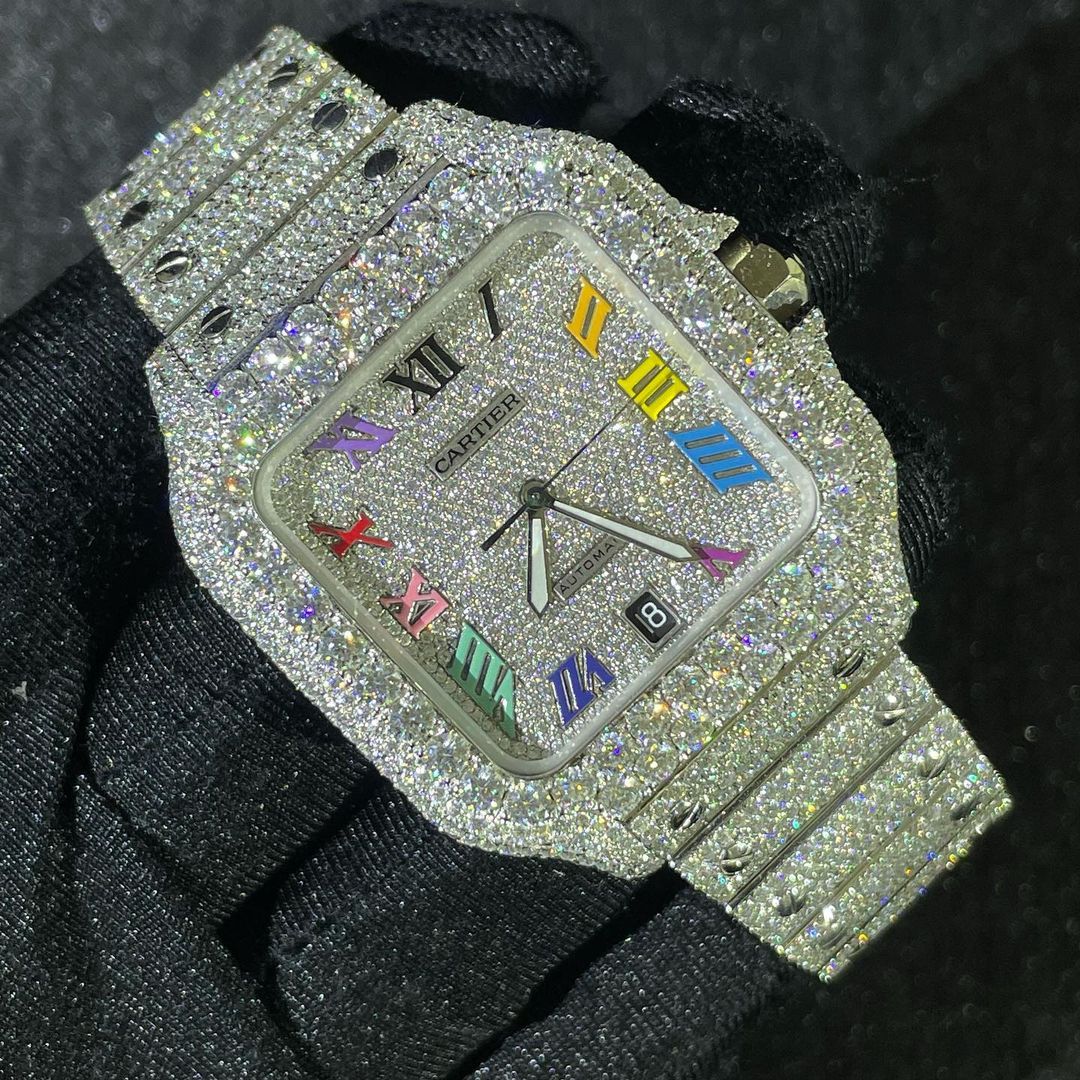 Cartier Santos VVS Moissanite Diamond Iced Out Watch