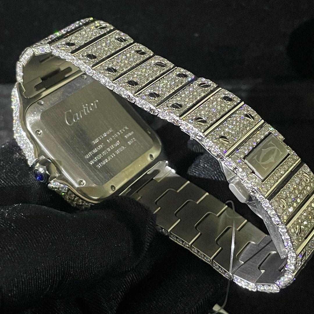 Cartier Santos VVS Moissanite Diamond Iced Out Watch