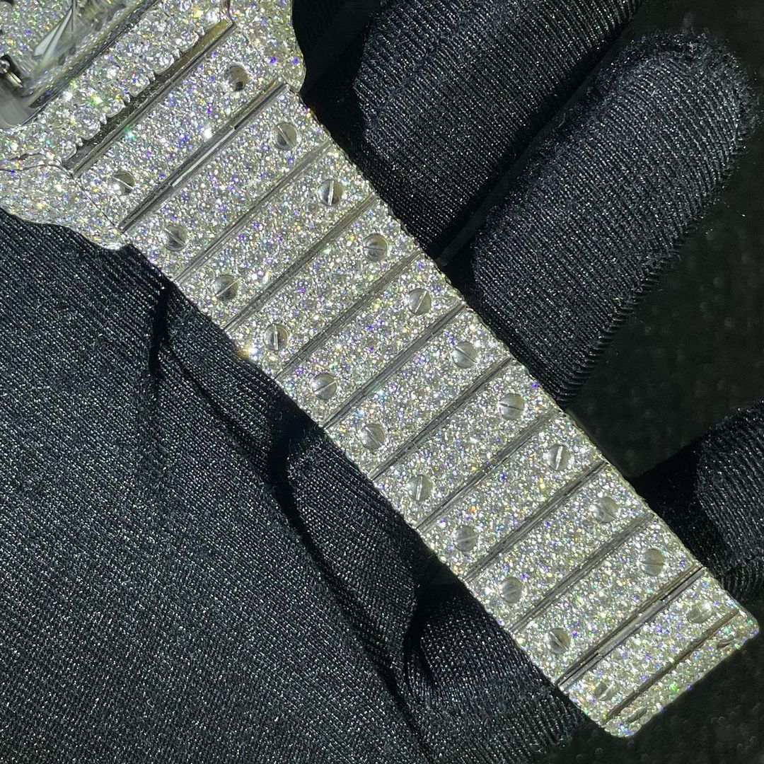 Cartier Santos VVS Moissanite Diamond Iced Out Watch