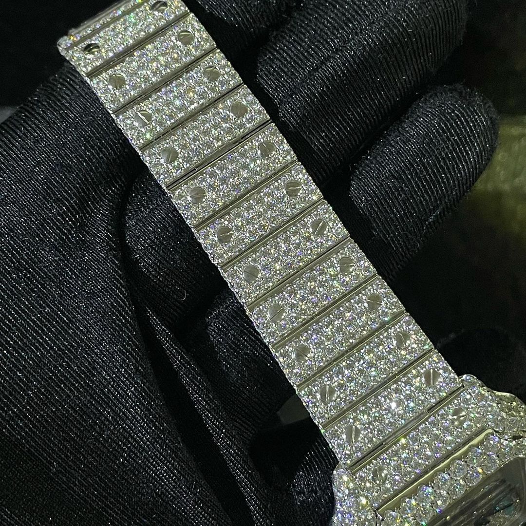 Cartier Santos VVS Moissanite Diamond Iced Out Watch