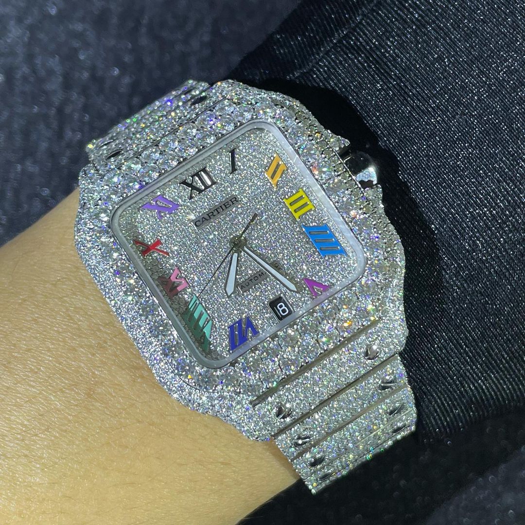 Cartier Santos VVS Moissanite Diamond Iced Out Watch