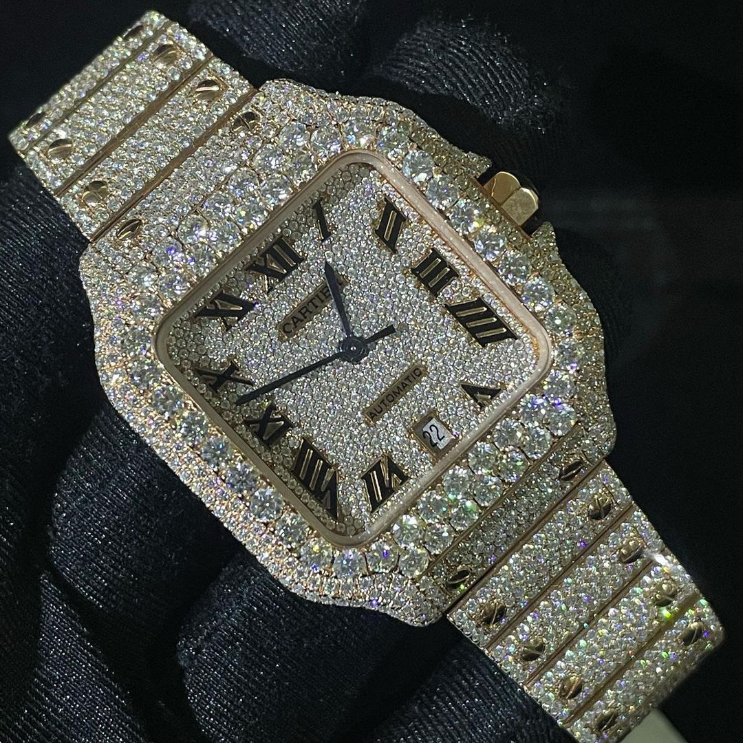 Cartier Santos VVS Moissanite Diamond Iced Out Watch