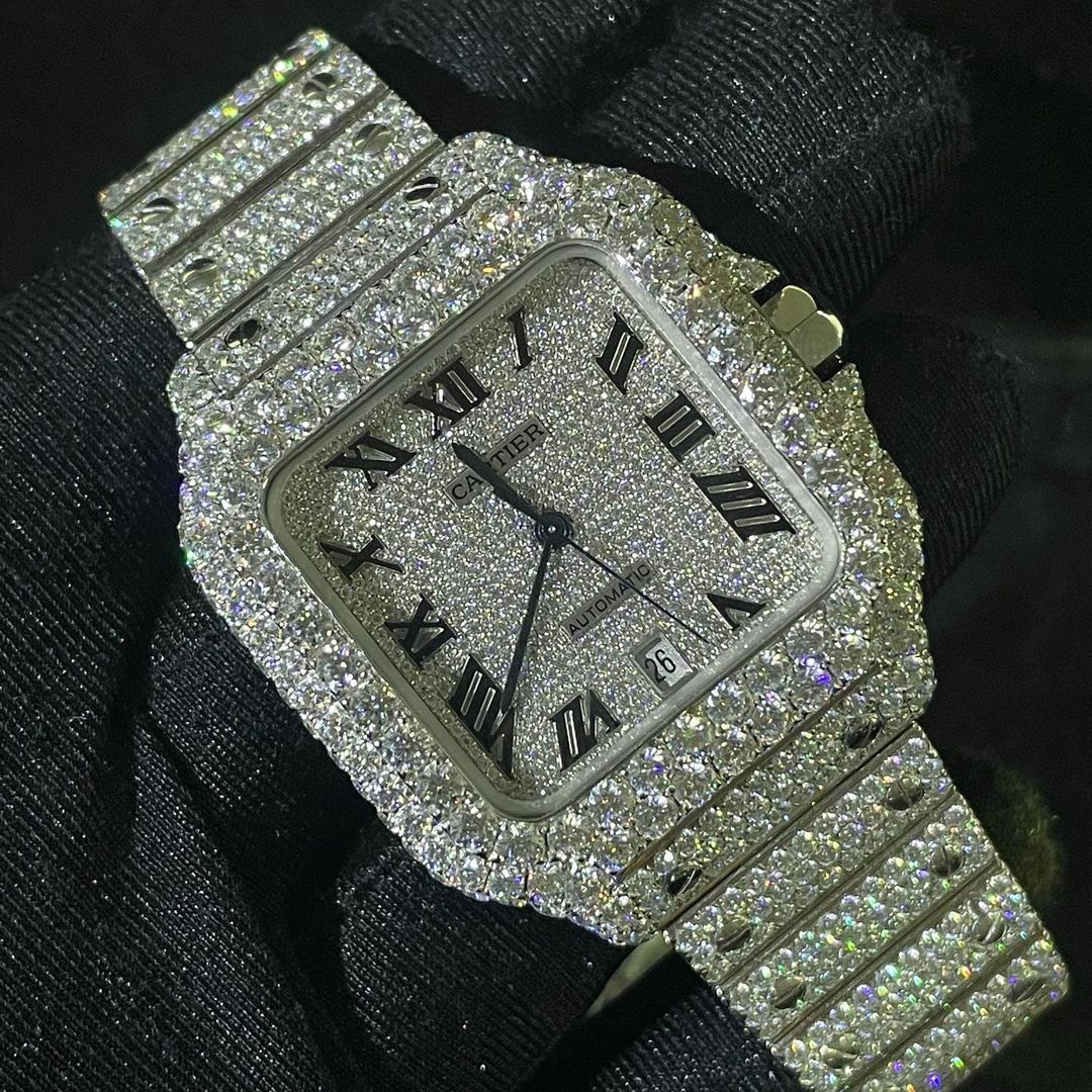 Cartier Santos VVS Moissanite Diamond Iced Out Watch