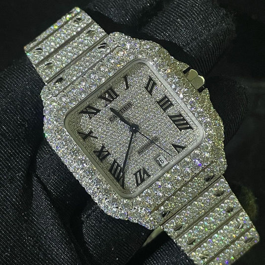 Cartier Santos VVS Moissanite Diamond Iced Out Watch