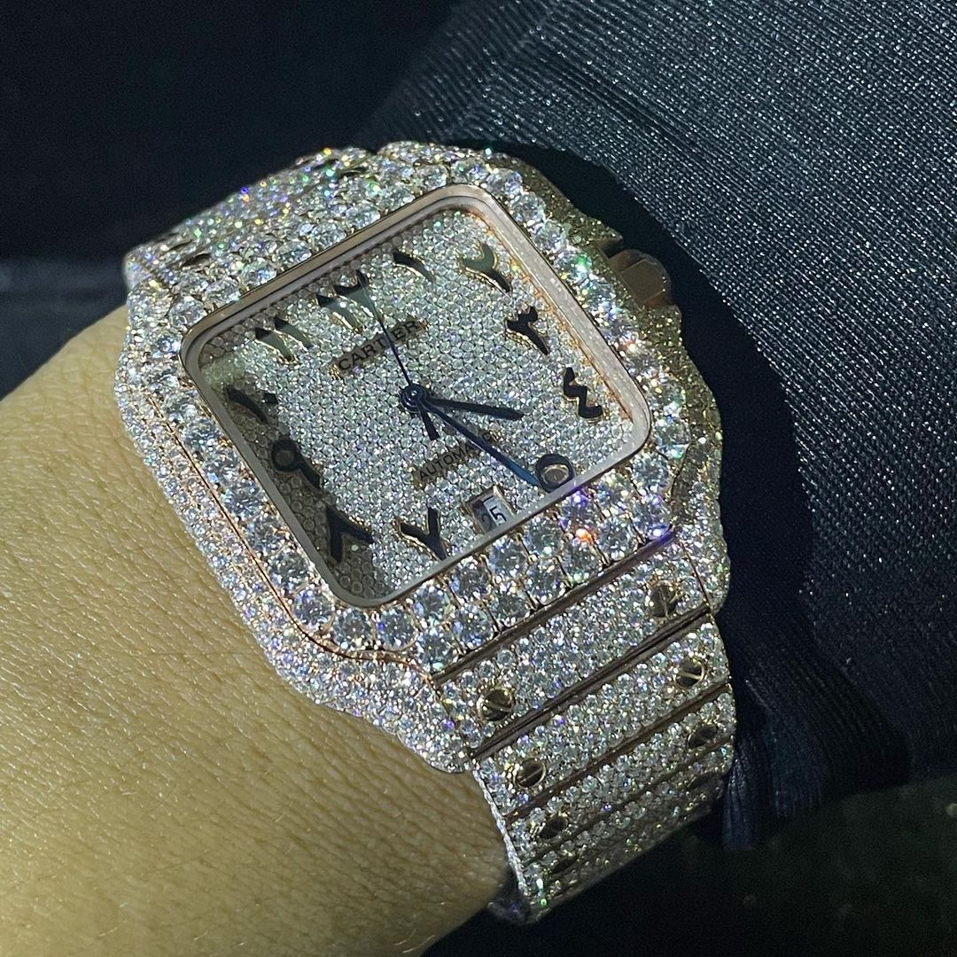 Cartier Santos VVS Moissanite Diamond Iced Out Watch