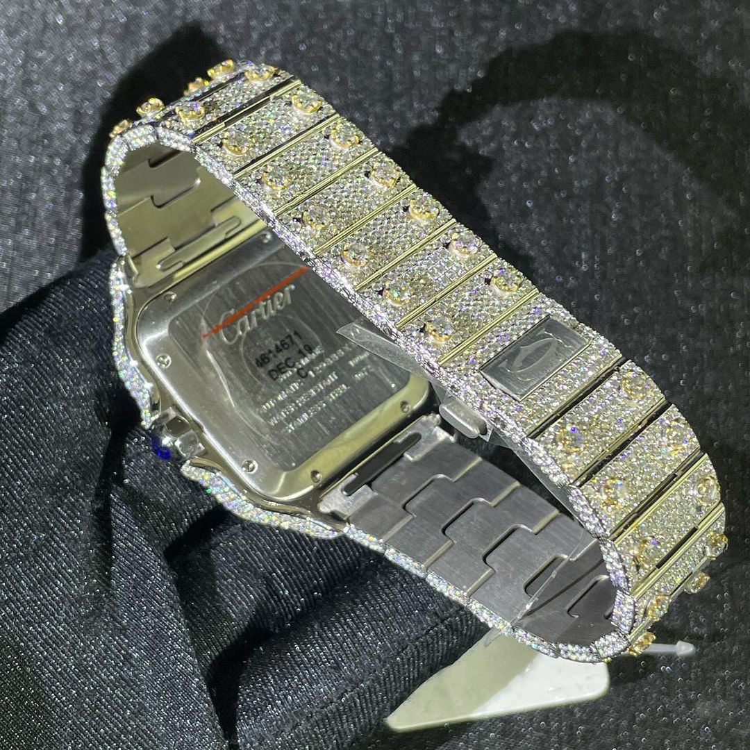 Cartier Santos VVS Moissanite Diamond Iced Out Watch