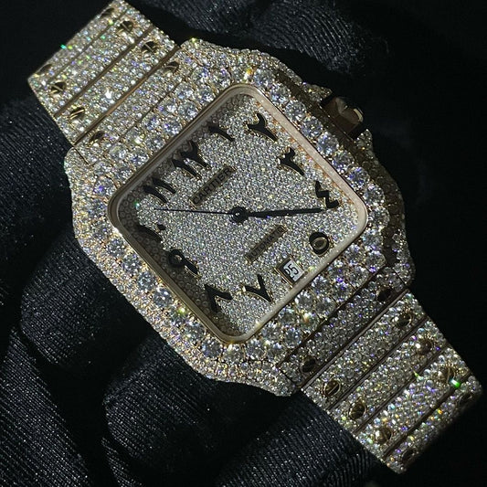 Cartier Santos VVS Moissanite Diamond Iced Out Watch