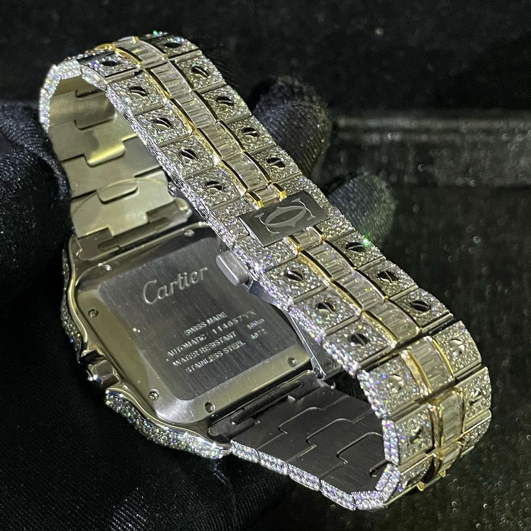 Cartier Santos VVS Moissanite Diamond Iced Out Watch