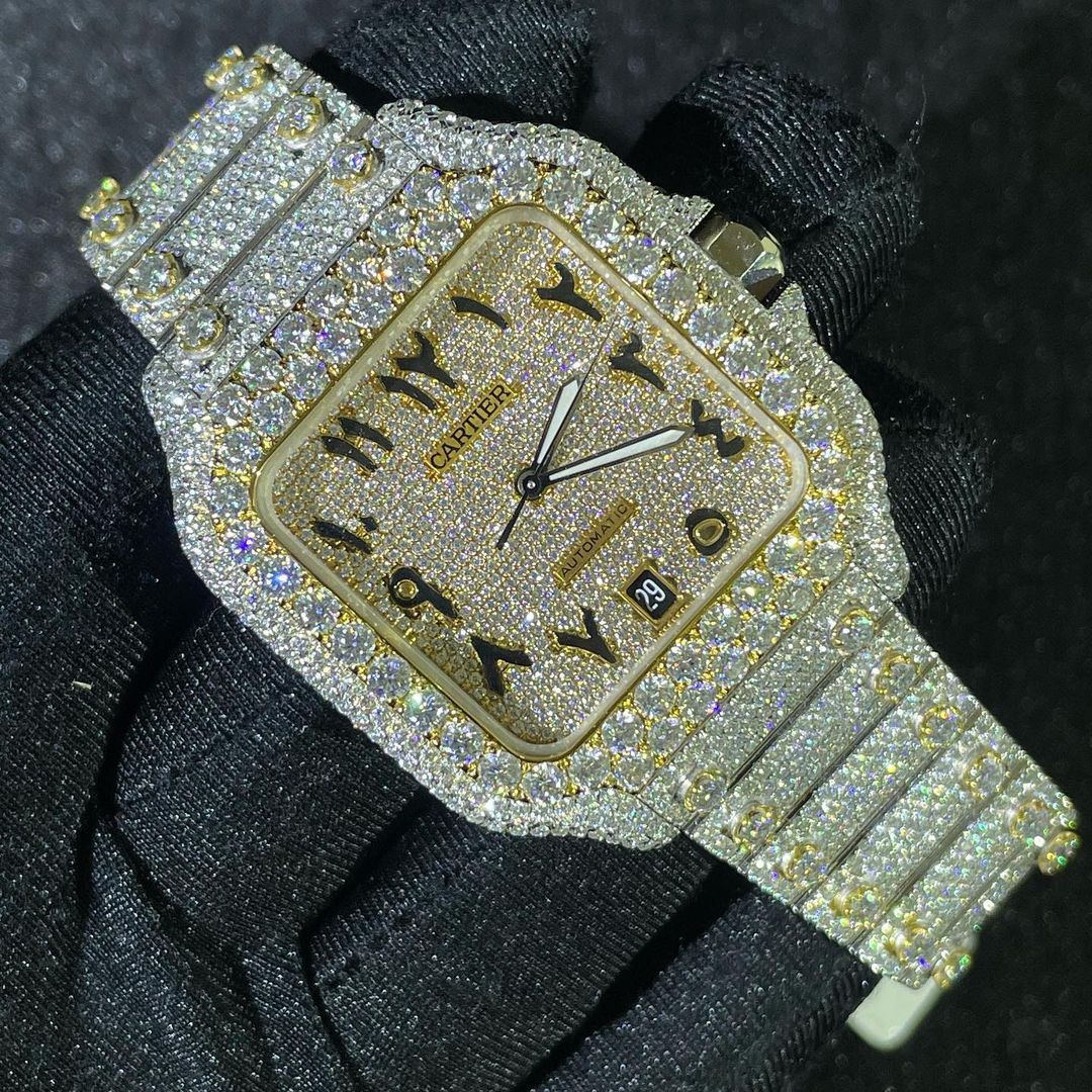 Cartier Santos VVS Moissanite Diamond Iced Out Watch