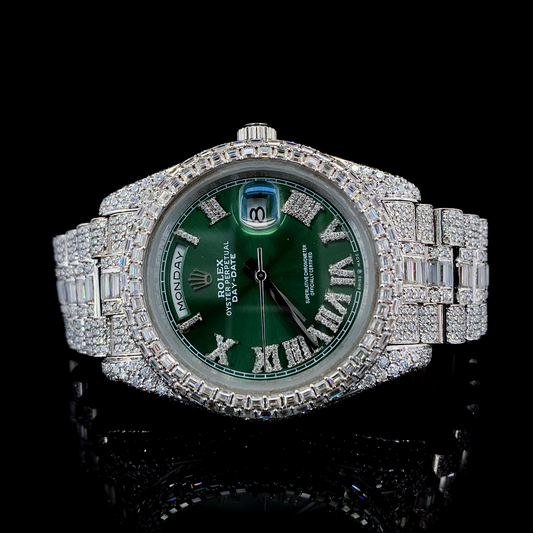 Rolex Daydate Baguette & Round VVS Moissanite Diamond Iced Out Watch