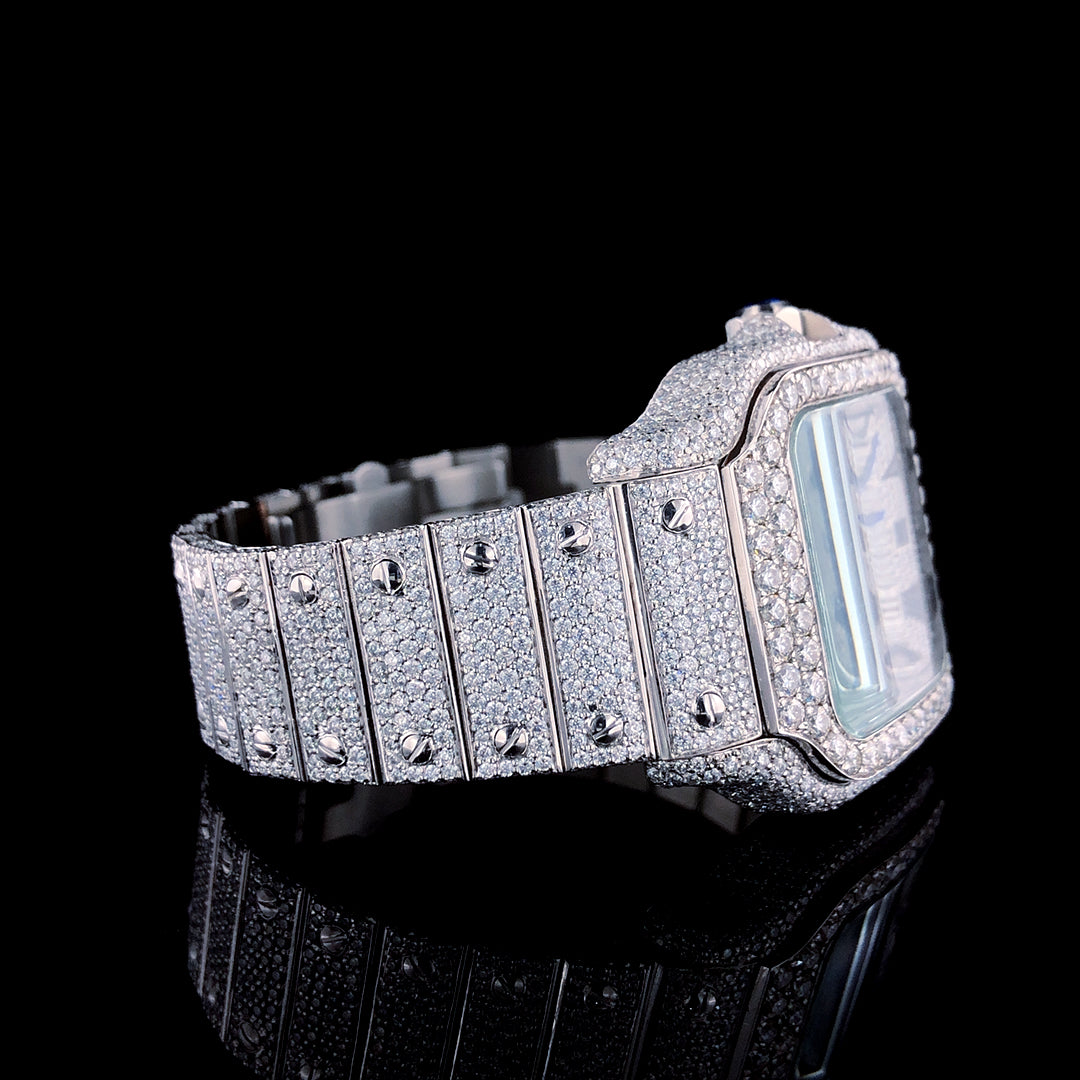 Cartier Santos VVS Moissanite Diamond Iced Out Watch