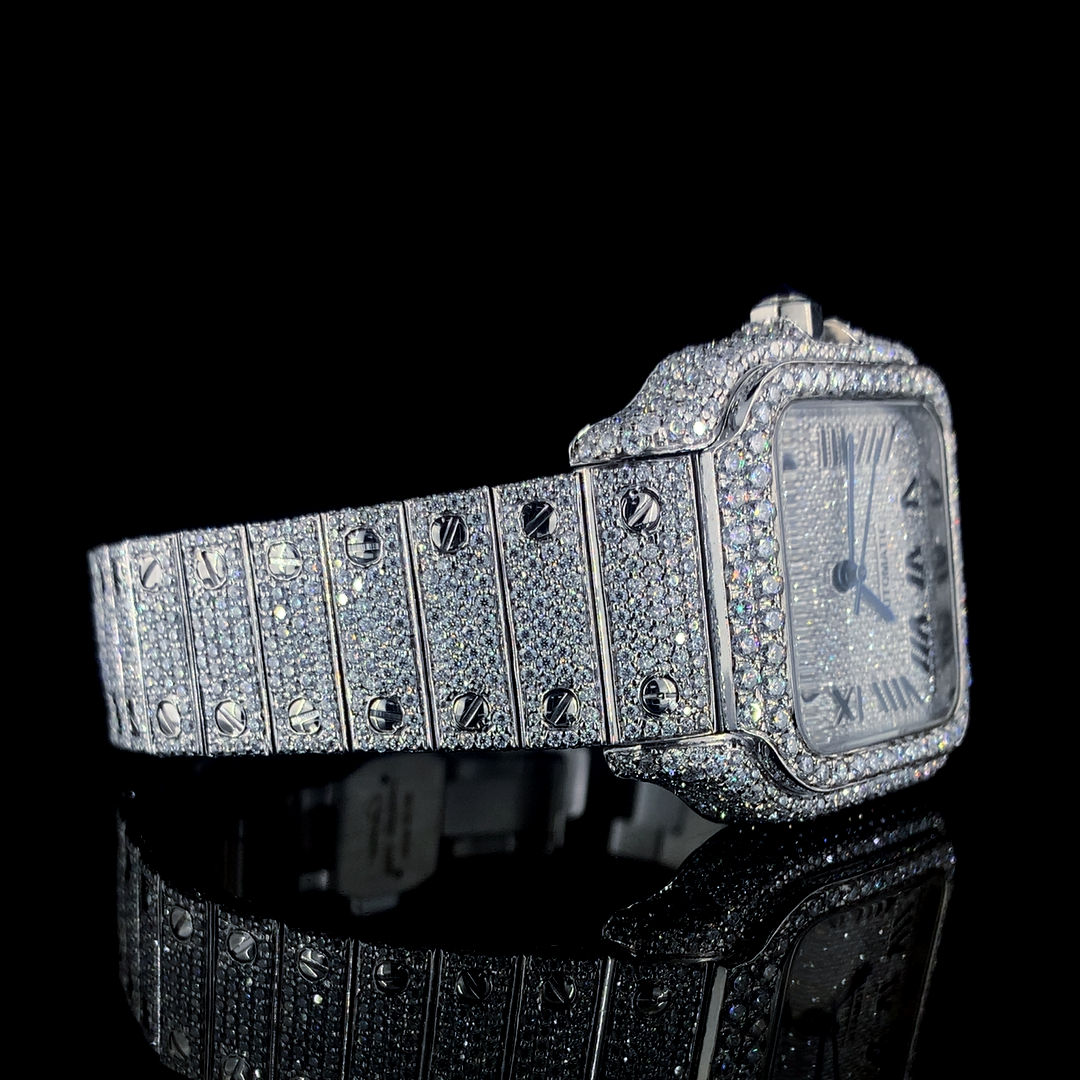 Cartier Santos VVS Moissanite Diamond Iced Out Watch