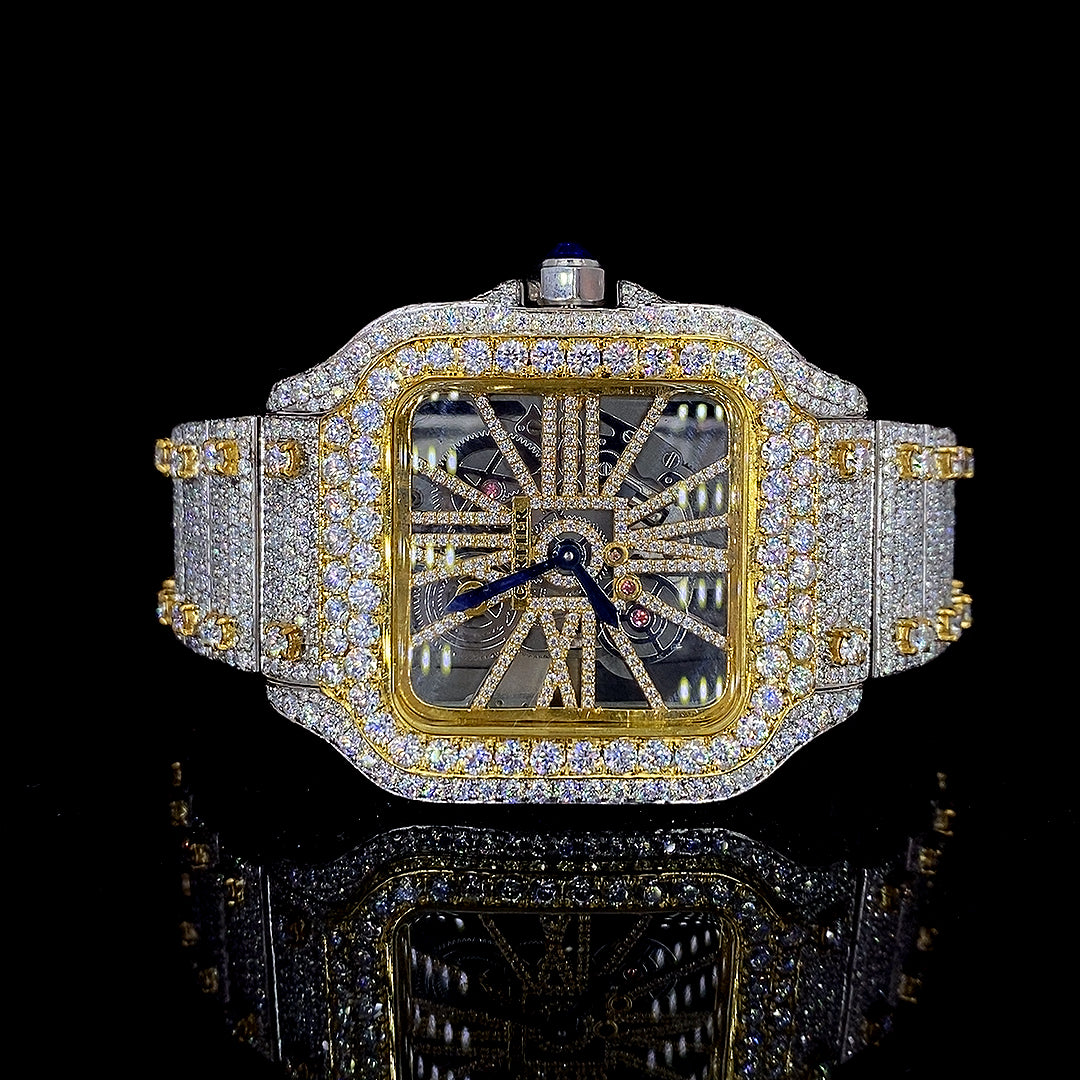 Cartier Santos Skeleton VVS Moissanite Diamond Iced Out Watch