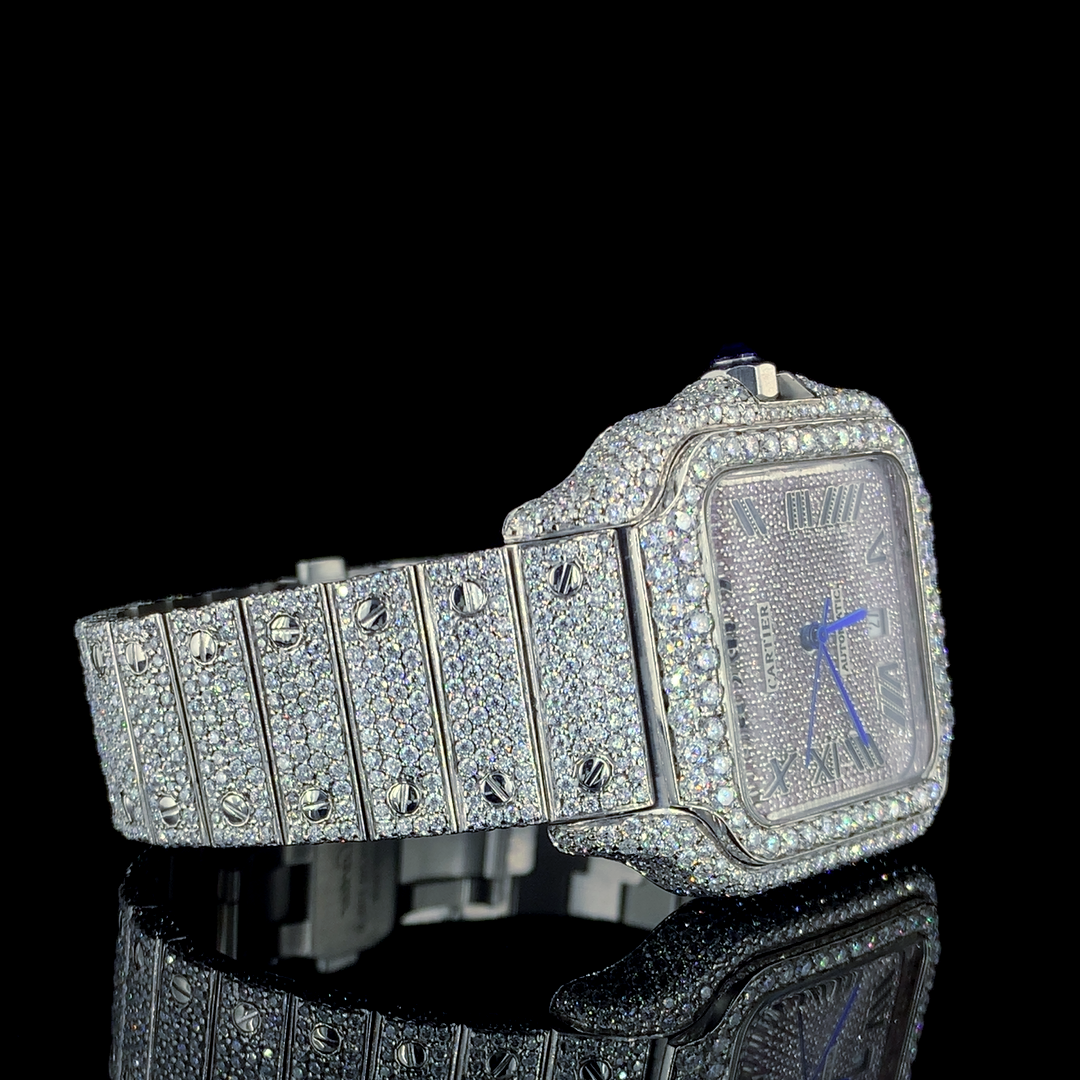 Cartier Santos VVS Moissanite Diamond Iced Out Watch