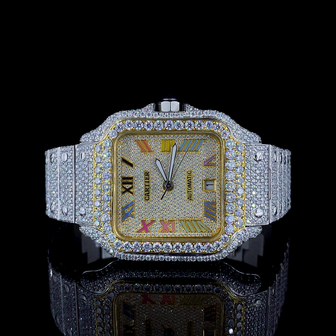 Cartier Santos VVS Moissanite Diamond Iced Out Watch