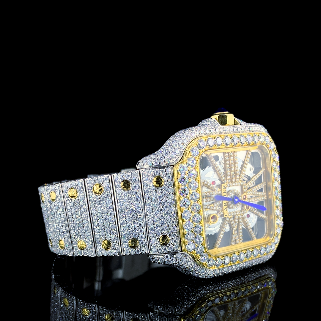 Cartier Santos Skeleton VVS Moissanite Diamond Iced Out Watch