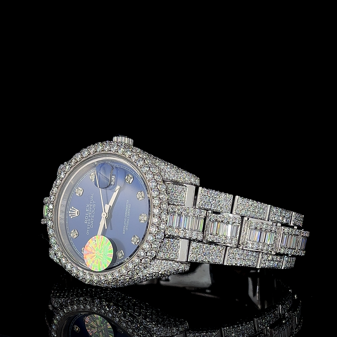 Rolex Datejust VVS Moissanite Baguette & Round Diamond Iced Out Watch