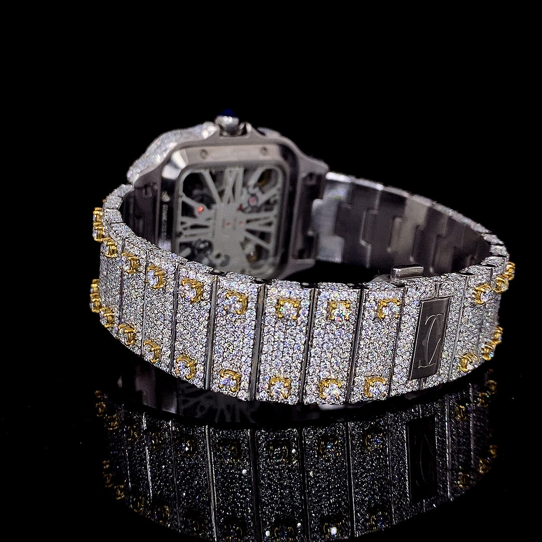 Cartier Santos Skeleton VVS Moissanite Diamond Iced Out Watch