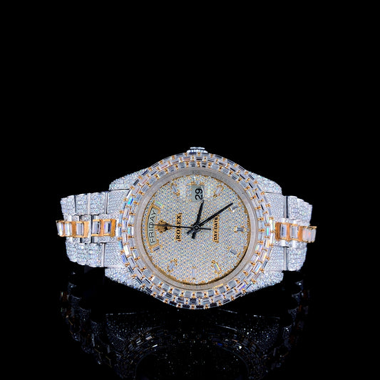 Rolex Daydate Baguette & Round VVS Moissanite Diamond Iced Out Watch