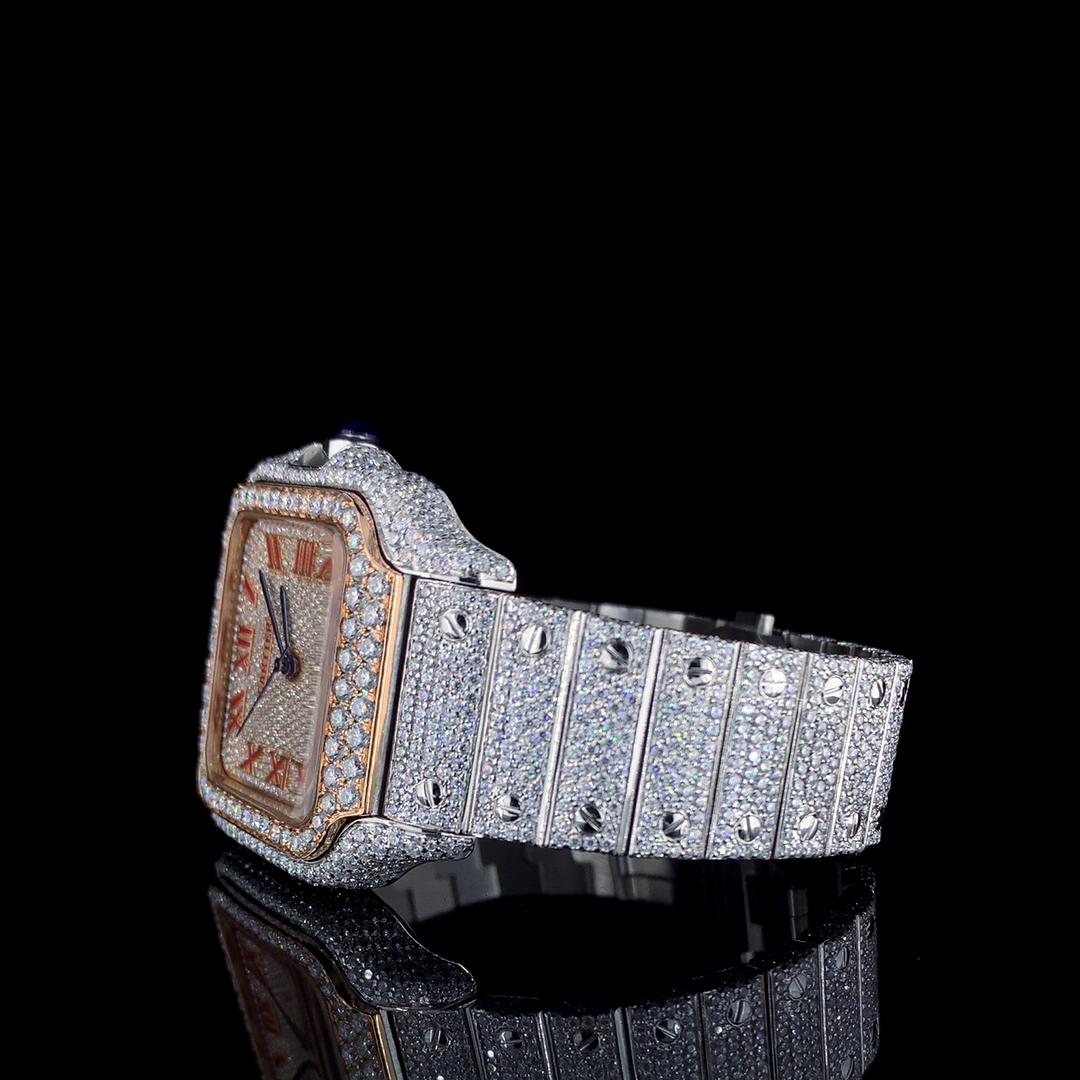 Cartier Santos VVS Moissanite Diamond Iced Out Watch