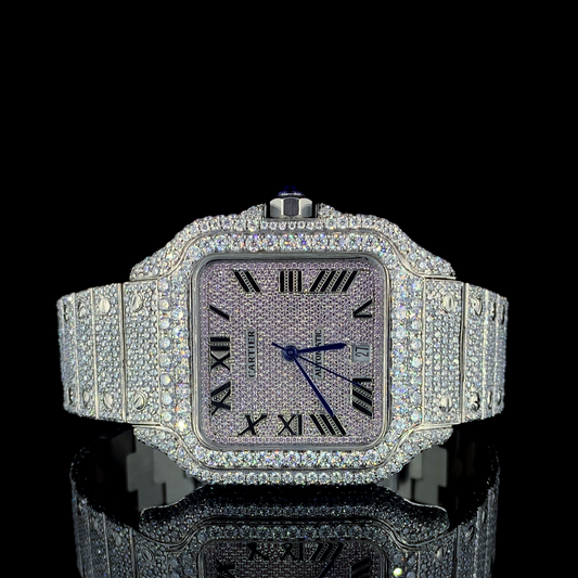 Cartier Santos VVS Moissanite Diamond Iced Out Watch