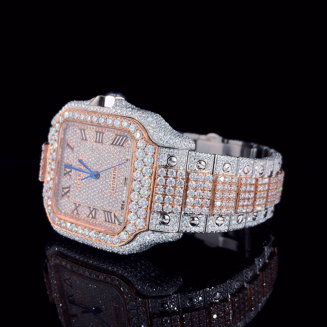 Cartier Santos VVS Moissanite Diamond Iced Out Watch