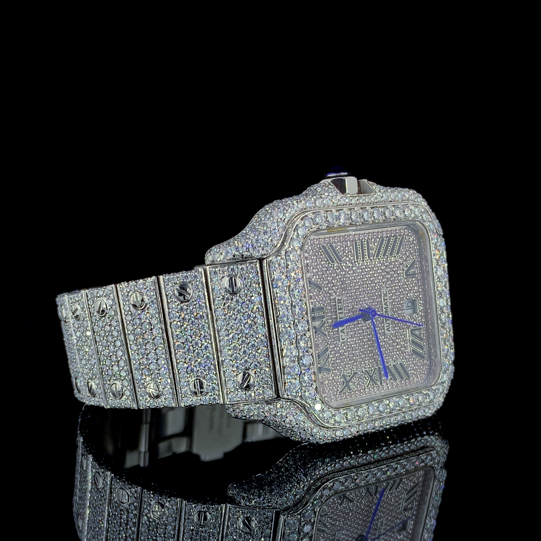 Cartier Santos VVS Moissanite Diamond Iced Out Watch