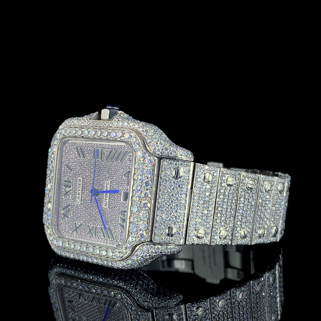 Cartier Santos VVS Moissanite Diamond Iced Out Watch