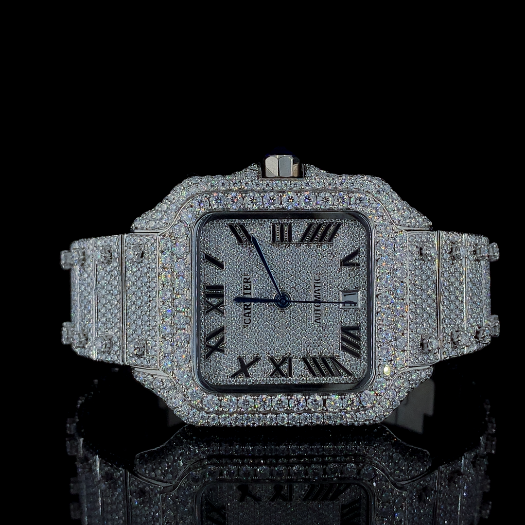 Cartier Santos VVS Moissanite Diamond Iced Out Watch